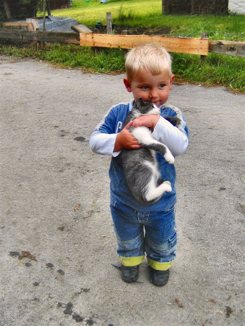 Kind mit der Hofkatze