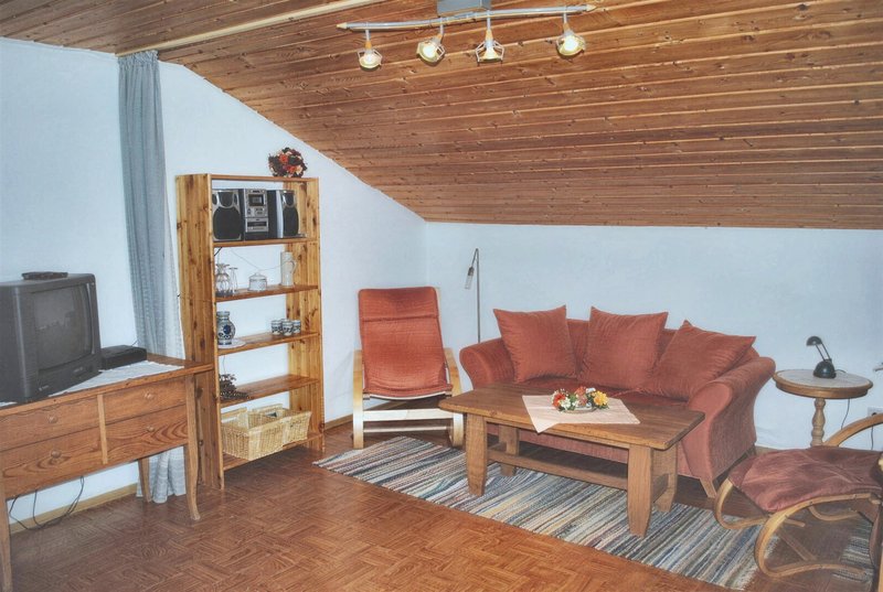 Wohnbereich mit Couch und Fernseher